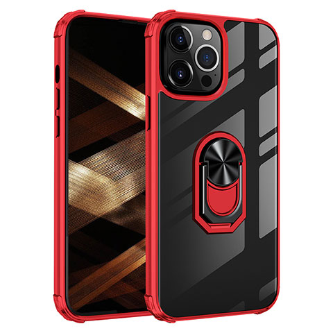 Silikon Hülle Handyhülle und Kunststoff Schutzhülle Hartschalen Tasche mit Magnetisch Fingerring Ständer S06 für Apple iPhone 14 Pro Rot