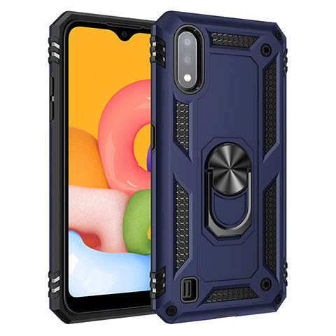 Silikon Hülle Handyhülle und Kunststoff Schutzhülle Hartschalen Tasche mit Magnetisch Fingerring Ständer S06 für Samsung Galaxy A01 SM-A015 Blau