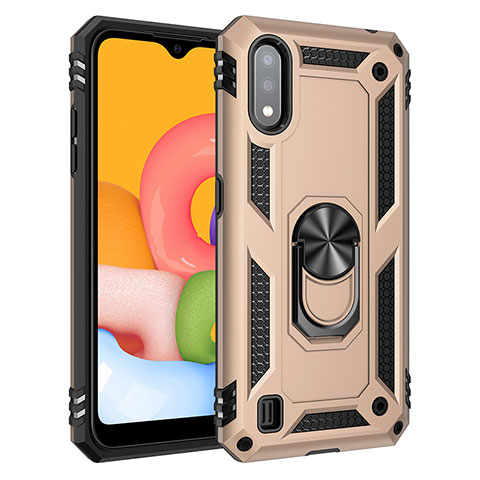 Silikon Hülle Handyhülle und Kunststoff Schutzhülle Hartschalen Tasche mit Magnetisch Fingerring Ständer S06 für Samsung Galaxy A01 SM-A015 Gold