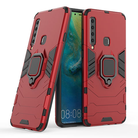 Silikon Hülle Handyhülle und Kunststoff Schutzhülle Hartschalen Tasche mit Magnetisch Fingerring Ständer S06 für Samsung Galaxy A9 (2018) A920 Rot