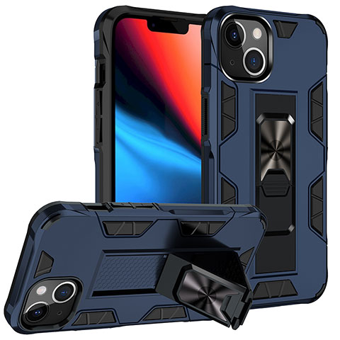 Silikon Hülle Handyhülle und Kunststoff Schutzhülle Hartschalen Tasche mit Magnetisch Fingerring Ständer S07 für Apple iPhone 13 Blau