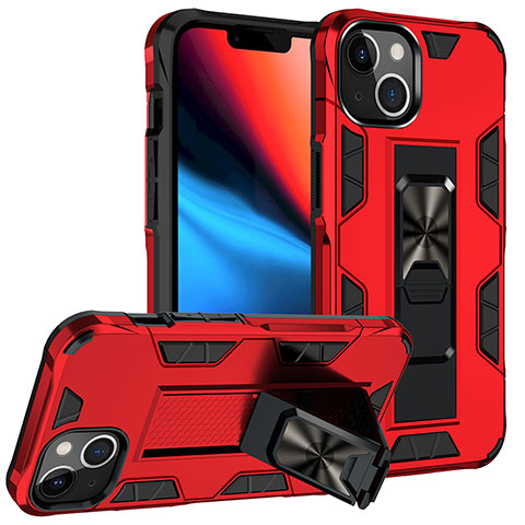 Silikon Hülle Handyhülle und Kunststoff Schutzhülle Hartschalen Tasche mit Magnetisch Fingerring Ständer S07 für Apple iPhone 13 Rot