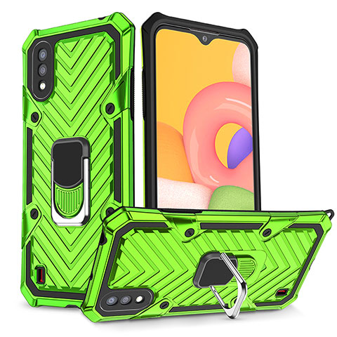 Silikon Hülle Handyhülle und Kunststoff Schutzhülle Hartschalen Tasche mit Magnetisch Fingerring Ständer S08 für Samsung Galaxy A01 SM-A015 Grün