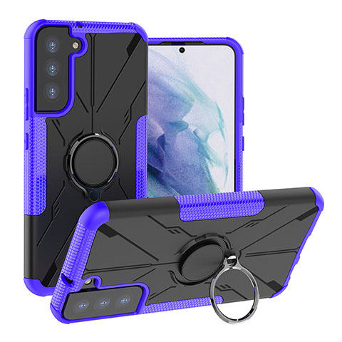 Silikon Hülle Handyhülle und Kunststoff Schutzhülle Hartschalen Tasche mit Magnetisch Fingerring Ständer T08 für Samsung Galaxy S21 5G Violett