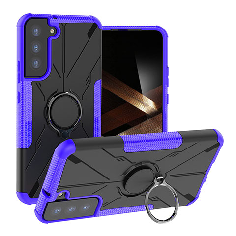 Silikon Hülle Handyhülle und Kunststoff Schutzhülle Hartschalen Tasche mit Magnetisch Fingerring Ständer T08 für Samsung Galaxy S24 5G Violett