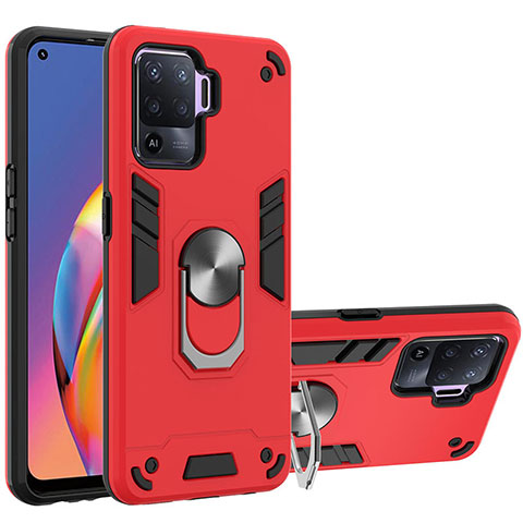 Silikon Hülle Handyhülle und Kunststoff Schutzhülle Hartschalen Tasche mit Magnetisch Fingerring Ständer Y01B für Oppo A94 4G Rot