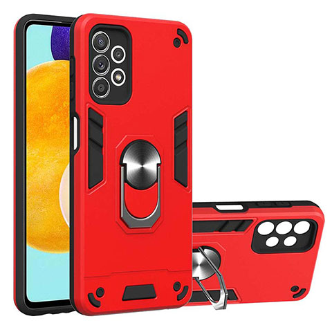 Silikon Hülle Handyhülle und Kunststoff Schutzhülle Hartschalen Tasche mit Magnetisch Fingerring Ständer Y01B für Samsung Galaxy A52 4G Rot