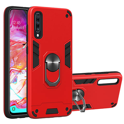 Silikon Hülle Handyhülle und Kunststoff Schutzhülle Hartschalen Tasche mit Magnetisch Fingerring Ständer Y01B für Samsung Galaxy A70 Rot