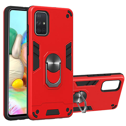 Silikon Hülle Handyhülle und Kunststoff Schutzhülle Hartschalen Tasche mit Magnetisch Fingerring Ständer Y01B für Samsung Galaxy A71 4G A715 Rot