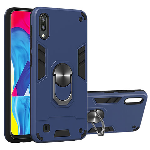 Silikon Hülle Handyhülle und Kunststoff Schutzhülle Hartschalen Tasche mit Magnetisch Fingerring Ständer Y01B für Samsung Galaxy M10 Blau