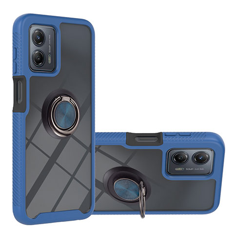 Silikon Hülle Handyhülle und Kunststoff Schutzhülle Hartschalen Tasche mit Magnetisch Fingerring Ständer YB1 für Motorola Moto G53j 5G Blau