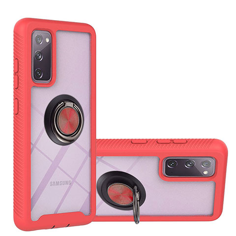 Silikon Hülle Handyhülle und Kunststoff Schutzhülle Hartschalen Tasche mit Magnetisch Fingerring Ständer YB1 für Samsung Galaxy S20 FE 4G Rot