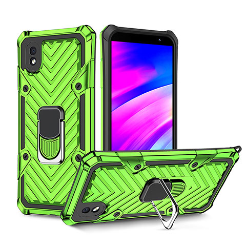 Silikon Hülle Handyhülle und Kunststoff Schutzhülle Hartschalen Tasche mit Magnetisch Fingerring Ständer YF1 für Samsung Galaxy A01 Core Minzgrün