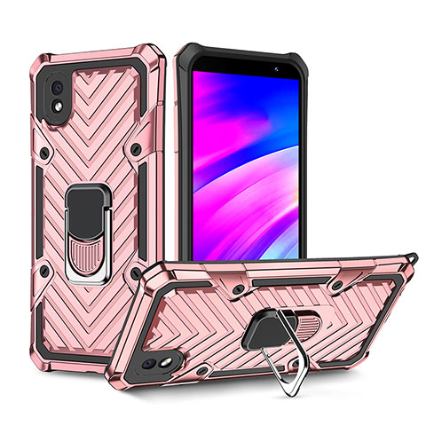 Silikon Hülle Handyhülle und Kunststoff Schutzhülle Hartschalen Tasche mit Magnetisch Fingerring Ständer YF1 für Samsung Galaxy A01 Core Rosegold