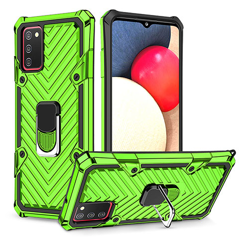 Silikon Hülle Handyhülle und Kunststoff Schutzhülle Hartschalen Tasche mit Magnetisch Fingerring Ständer YF1 für Samsung Galaxy A03s Minzgrün