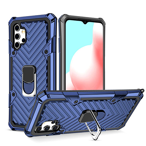 Silikon Hülle Handyhülle und Kunststoff Schutzhülle Hartschalen Tasche mit Magnetisch Fingerring Ständer YF1 für Samsung Galaxy A32 4G Blau