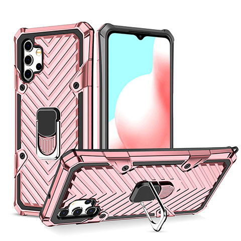 Silikon Hülle Handyhülle und Kunststoff Schutzhülle Hartschalen Tasche mit Magnetisch Fingerring Ständer YF1 für Samsung Galaxy A32 4G Rosegold