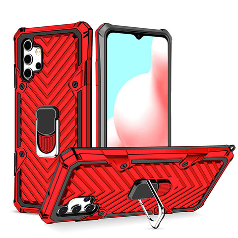 Silikon Hülle Handyhülle und Kunststoff Schutzhülle Hartschalen Tasche mit Magnetisch Fingerring Ständer YF1 für Samsung Galaxy A32 4G Rot