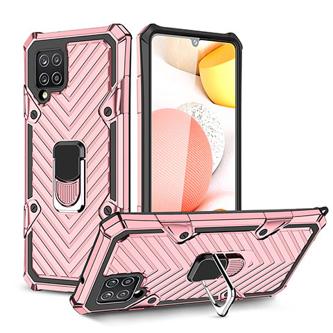 Silikon Hülle Handyhülle und Kunststoff Schutzhülle Hartschalen Tasche mit Magnetisch Fingerring Ständer YF1 für Samsung Galaxy A42 5G Rosegold