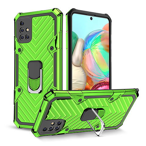 Silikon Hülle Handyhülle und Kunststoff Schutzhülle Hartschalen Tasche mit Magnetisch Fingerring Ständer YF1 für Samsung Galaxy A71 4G A715 Minzgrün