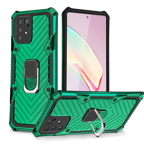 Silikon Hülle Handyhülle und Kunststoff Schutzhülle Hartschalen Tasche mit Magnetisch Fingerring Ständer YF1 für Samsung Galaxy A91 Grün