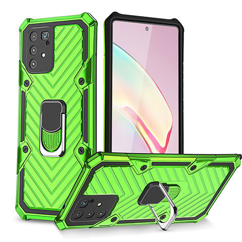 Silikon Hülle Handyhülle und Kunststoff Schutzhülle Hartschalen Tasche mit Magnetisch Fingerring Ständer YF1 für Samsung Galaxy A91 Minzgrün