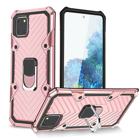 Silikon Hülle Handyhülle und Kunststoff Schutzhülle Hartschalen Tasche mit Magnetisch Fingerring Ständer YF1 für Samsung Galaxy M60s Rosegold