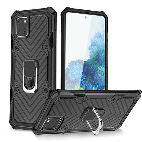 Silikon Hülle Handyhülle und Kunststoff Schutzhülle Hartschalen Tasche mit Magnetisch Fingerring Ständer YF1 für Samsung Galaxy M60s Schwarz