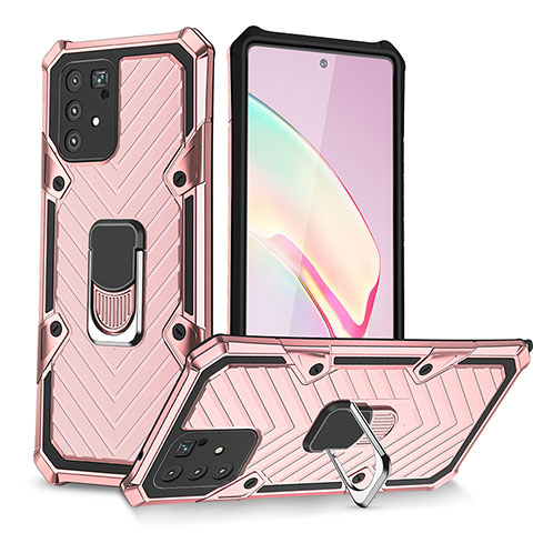 Silikon Hülle Handyhülle und Kunststoff Schutzhülle Hartschalen Tasche mit Magnetisch Fingerring Ständer YF1 für Samsung Galaxy M80S Rosegold