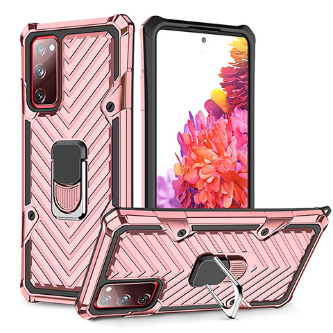 Silikon Hülle Handyhülle und Kunststoff Schutzhülle Hartschalen Tasche mit Magnetisch Fingerring Ständer YF1 für Samsung Galaxy S20 Lite 5G Rosegold