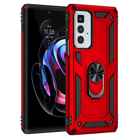 Silikon Hülle Handyhülle und Kunststoff Schutzhülle Hartschalen Tasche mit Magnetisch Fingerring Ständer Z01 für Motorola Moto Edge 20 Pro 5G Rot