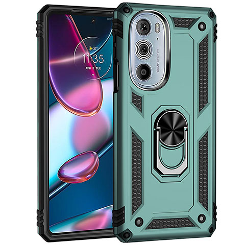 Silikon Hülle Handyhülle und Kunststoff Schutzhülle Hartschalen Tasche mit Magnetisch Fingerring Ständer Z01 für Motorola Moto Edge 30 Pro 5G Grün