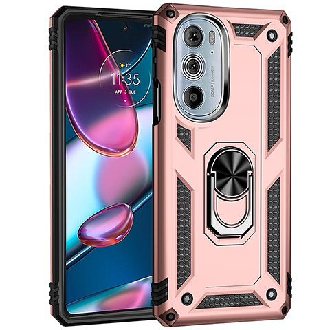 Silikon Hülle Handyhülle und Kunststoff Schutzhülle Hartschalen Tasche mit Magnetisch Fingerring Ständer Z01 für Motorola Moto Edge 30 Pro 5G Rosegold