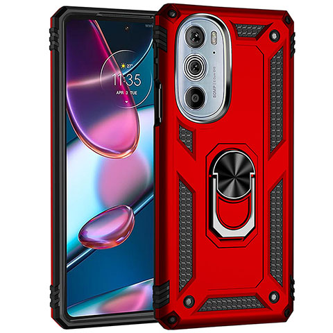 Silikon Hülle Handyhülle und Kunststoff Schutzhülle Hartschalen Tasche mit Magnetisch Fingerring Ständer Z01 für Motorola Moto Edge 30 Pro 5G Rot