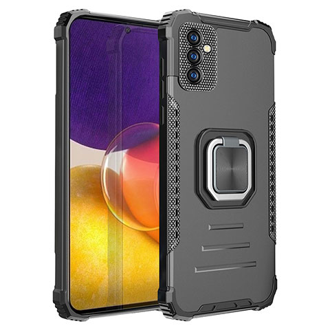 Silikon Hülle Handyhülle und Kunststoff Schutzhülle Hartschalen Tasche mit Magnetisch Fingerring Ständer ZJ2 für Samsung Galaxy A24 4G Schwarz