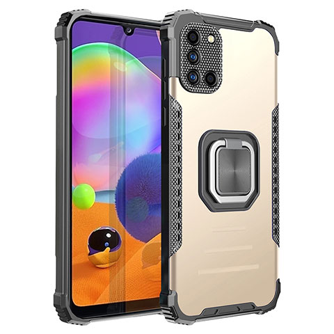 Silikon Hülle Handyhülle und Kunststoff Schutzhülle Hartschalen Tasche mit Magnetisch Fingerring Ständer ZJ2 für Samsung Galaxy A31 Gold