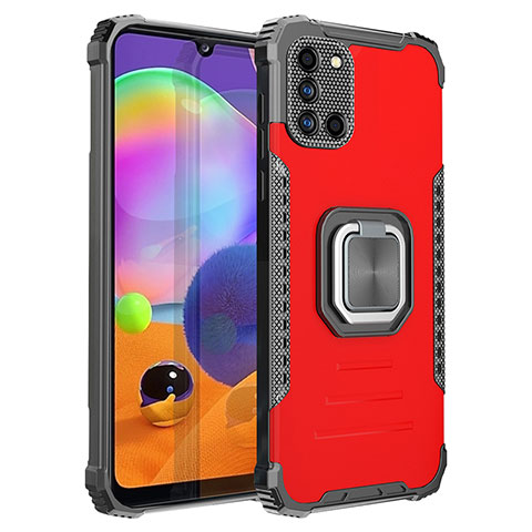 Silikon Hülle Handyhülle und Kunststoff Schutzhülle Hartschalen Tasche mit Magnetisch Fingerring Ständer ZJ2 für Samsung Galaxy A31 Rot