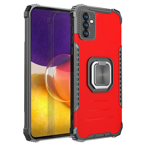 Silikon Hülle Handyhülle und Kunststoff Schutzhülle Hartschalen Tasche mit Magnetisch Fingerring Ständer ZJ2 für Samsung Galaxy A34 5G Rot