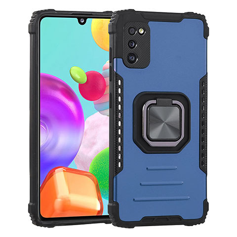 Silikon Hülle Handyhülle und Kunststoff Schutzhülle Hartschalen Tasche mit Magnetisch Fingerring Ständer ZJ2 für Samsung Galaxy A41 Blau