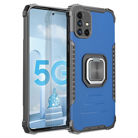 Silikon Hülle Handyhülle und Kunststoff Schutzhülle Hartschalen Tasche mit Magnetisch Fingerring Ständer ZJ2 für Samsung Galaxy A51 5G Blau