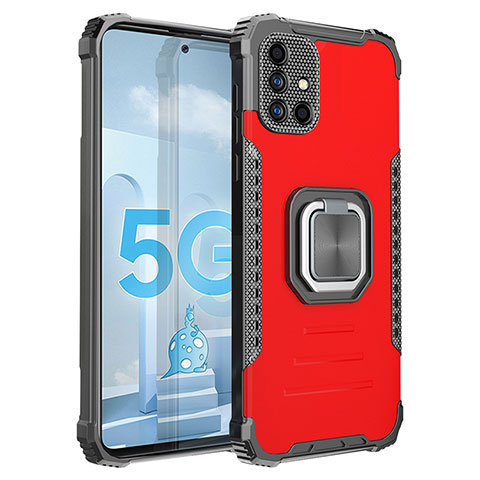 Silikon Hülle Handyhülle und Kunststoff Schutzhülle Hartschalen Tasche mit Magnetisch Fingerring Ständer ZJ2 für Samsung Galaxy A51 5G Rot