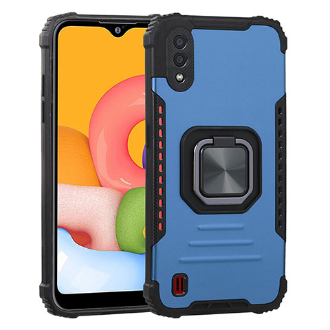 Silikon Hülle Handyhülle und Kunststoff Schutzhülle Hartschalen Tasche mit Magnetisch Fingerring Ständer ZJ2 für Samsung Galaxy M01 Blau