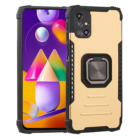 Silikon Hülle Handyhülle und Kunststoff Schutzhülle Hartschalen Tasche mit Magnetisch Fingerring Ständer ZJ2 für Samsung Galaxy M51 Gold