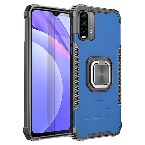 Silikon Hülle Handyhülle und Kunststoff Schutzhülle Hartschalen Tasche mit Magnetisch Fingerring Ständer ZJ2 für Xiaomi Redmi 9T 4G Blau