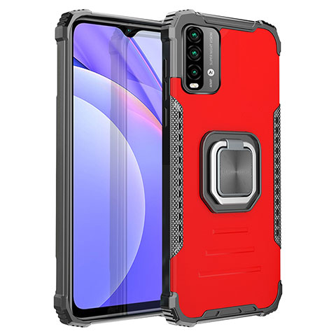 Silikon Hülle Handyhülle und Kunststoff Schutzhülle Hartschalen Tasche mit Magnetisch Fingerring Ständer ZJ2 für Xiaomi Redmi 9T 4G Rot