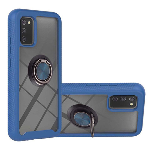 Silikon Hülle Handyhülle und Kunststoff Schutzhülle Hartschalen Tasche mit Magnetisch Fingerring Ständer ZJ5 für Samsung Galaxy M02s Blau