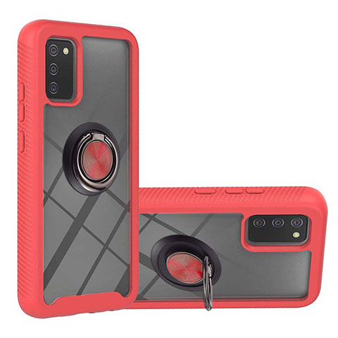 Silikon Hülle Handyhülle und Kunststoff Schutzhülle Hartschalen Tasche mit Magnetisch Fingerring Ständer ZJ5 für Samsung Galaxy M02s Rot