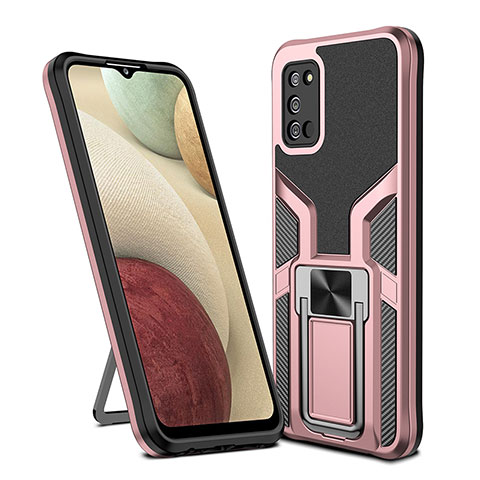 Silikon Hülle Handyhülle und Kunststoff Schutzhülle Hartschalen Tasche mit Magnetisch Fingerring Ständer ZL1 für Samsung Galaxy A03s Rosegold