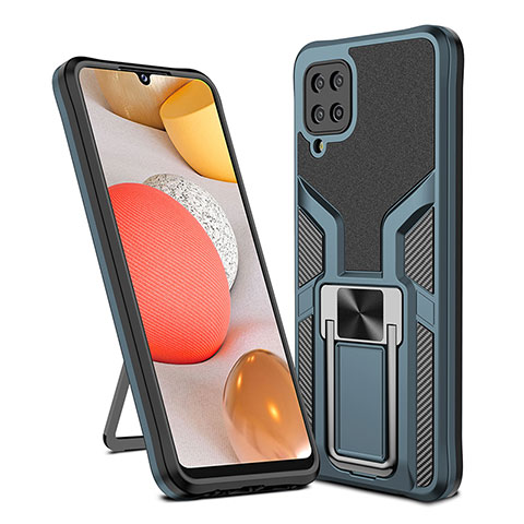 Silikon Hülle Handyhülle und Kunststoff Schutzhülle Hartschalen Tasche mit Magnetisch Fingerring Ständer ZL1 für Samsung Galaxy A12 Nacho Cyan