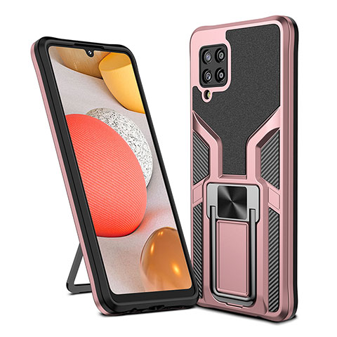 Silikon Hülle Handyhülle und Kunststoff Schutzhülle Hartschalen Tasche mit Magnetisch Fingerring Ständer ZL1 für Samsung Galaxy A42 5G Rosegold